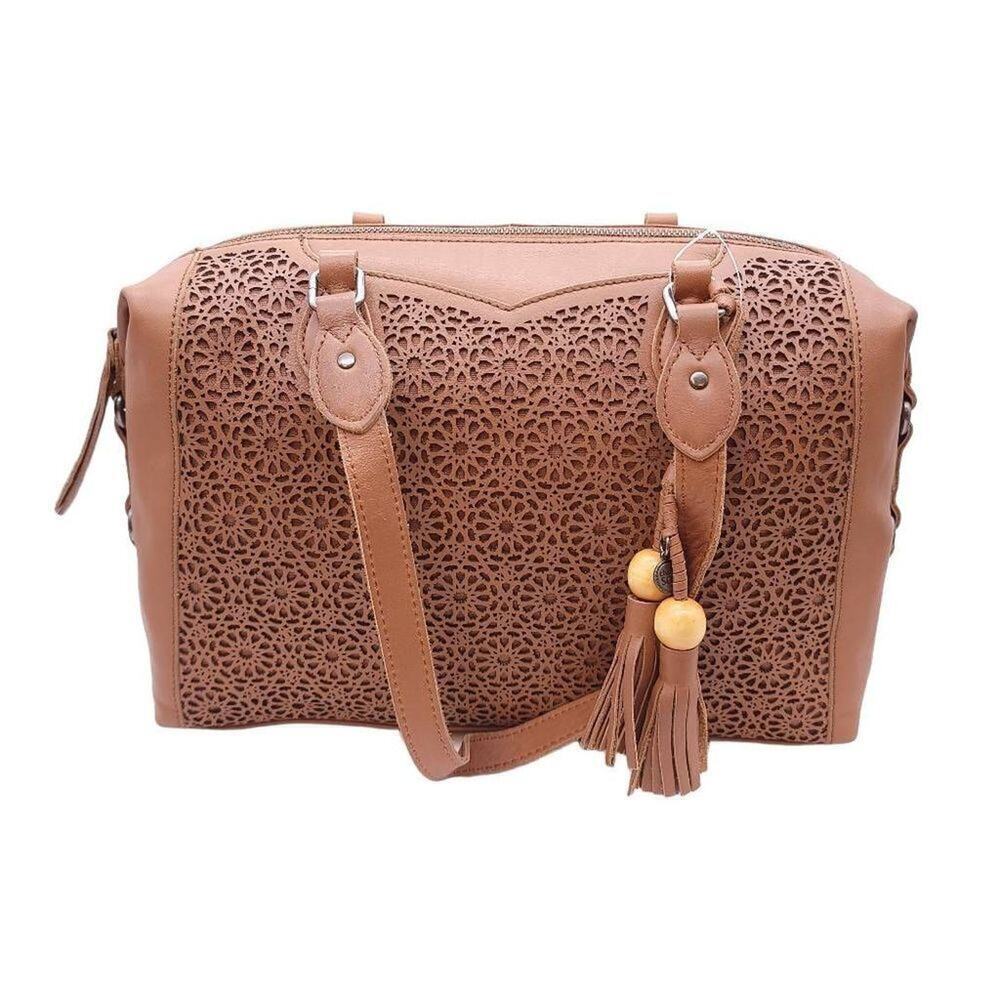 The Sak Purse Bag Satchel Leather Laurel Canyon Tobacco Moroccan Perforated  